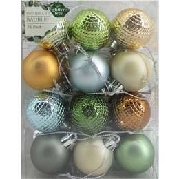 Christmas Woodland Baubles Green Gold Blue 24 Pack