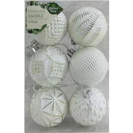 Christmas Woodland Baubles Dimpled White  6 Pack