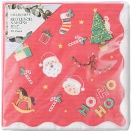 Christmas Red Lunch Napkins 1 Ply  50 Pack