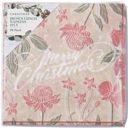 Christmas Brown Lunch Napkins 1 Ply  50 Pack