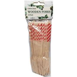 Christmas Wooden Cutlery Forks  20 Pack