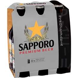 Sapporo Premium Lager Beer Bottles 355ml X 6 Pack