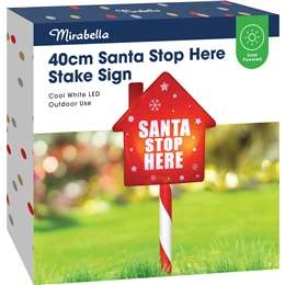 Mirabella Christmas 40cm Stake Light Santa Stop Here Sign Each