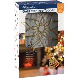 Mirabella Christmas 30cm Light Up Star Tree Topper Gold Each