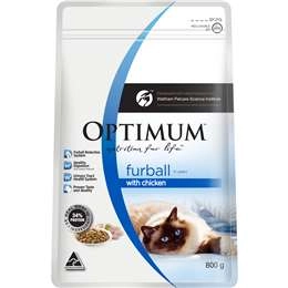 Optimum Adult +1 Furball Dry Cat Food With Chicken 800g