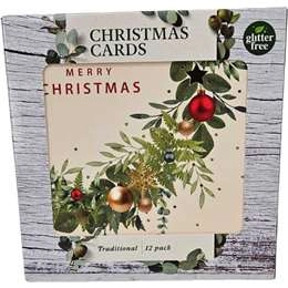 Christmas Cards Traditional Square  12 Pack