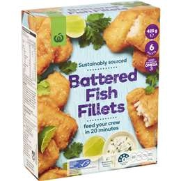 Woolworths Battered Fish Fillets 425g