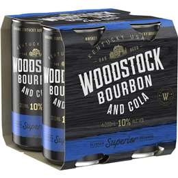 Woodstock Bourbon & Cola 10% Cans 200ml X4 Pack