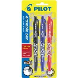 Pilot Frixion Ball Erasable Gel Pen 0.7mm Black Blue & Red 3 Pack