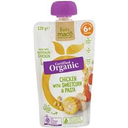 Macro Organic Baby Food Chicken & Sweetcorn Pasta 6m 120g