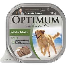 Optimum Adult With Lamb & Rice Wet Dog Food Tray 100g