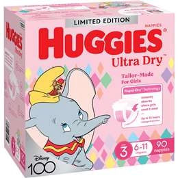 Huggies Ultra Dry Nappies Girls Size 3 (6-11kg) 90 Pack