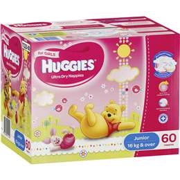 Huggies Ultra Dry Nappies Junior 16+kg Girl 60 Pack