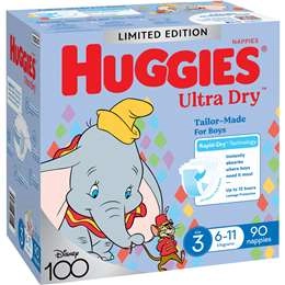 Huggies Ultra Dry Nappies Boys Size 3 (6-11kg) 90 Pack