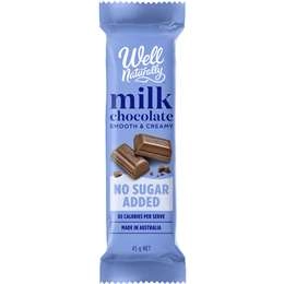 Well Naturally No Sugar Added Milk Choc Bar 45g