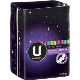 U By Kotex Ultrathin Overnight Pads With Wings 10 Pack