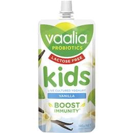 Vaalia Kids Probiotic Yoghurt Pouch Lactose Free Vanilla 140g