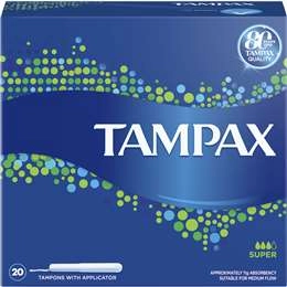 Tampax Super Tampons Medium Flow With Applicator 20 Pack