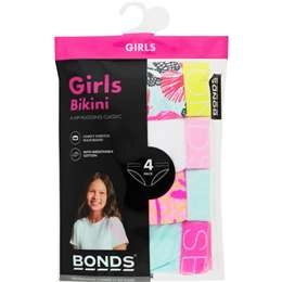 Bonds Girls Underwear Bikini Briefs Size 12-14 Or 14-16 Assorted 4 Pack