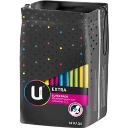 U By Kotex Extra Pads Super With Wings 14 Pack