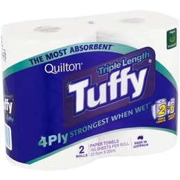 Quilton Tuffy Paper Towel Triple Length White 360 Sheets 2 Pack