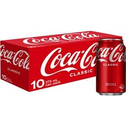 Coca - Cola Classic  Soft Drink Multipack Cans 375ml X 10 Pack