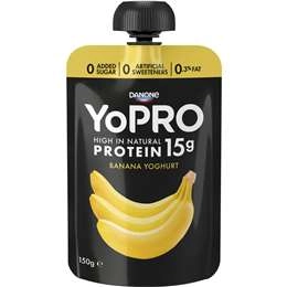 Yopro High Protein Yoghurt Pouch No Added Sugar Banana 150g