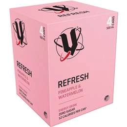 V Refresh Pineapple & Watermelon Zero Sugar Energy Drink 500ml X 4 Pack