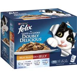 Felix Adult Doubly Delicious Meat Selection Wet Cat Food 85g X12 Pack