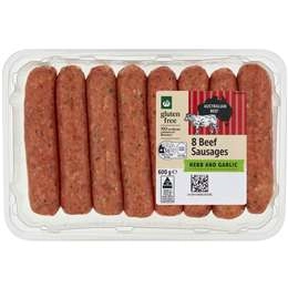 Woolworths 8 Beef Sausages Herb & Garlic 600g