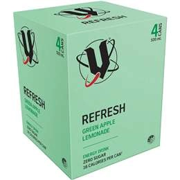 V Refresh Green Apple Lemonade Zero Sugar Energy Drink 500ml X 4 Pack