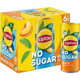 Lipton Iced Tea No Sugar Peach Cans 240ml X 6 Pack