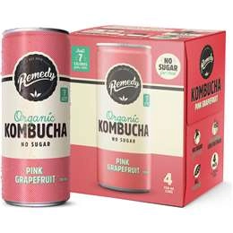 Remedy Organic Kombucha Pink Grapefruit 250ml X 4 Pack