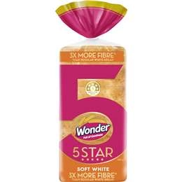 Wonder 5 Star Soft White High Fibre Bread Loaf 680g