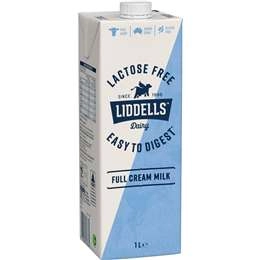 Liddells Lactose Free Full Cream Long Life Uht Milk 1l