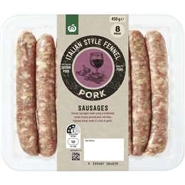 Woolworths Gourmet Pork Sausages Italian Style With Fennel & Garlic 450g