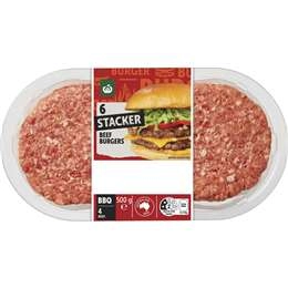 Woolworths 6 Stacker Beef Burgers  500g