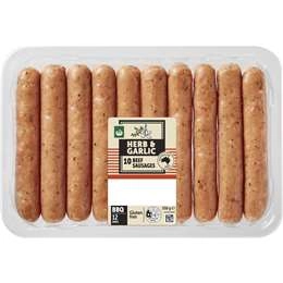 Woolworths 10 Herb & Garlic Beef Sausages  550g