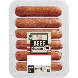 Woolworths 6 Beef Sausages  505g