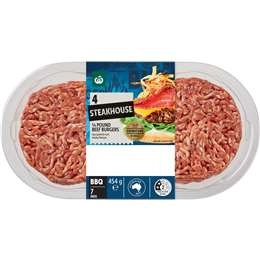 Woolworths 4 Steakhouse Quarter Pound Beef Burgers 454g