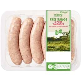 Macro Free Range 6 Pork Sausages  500g