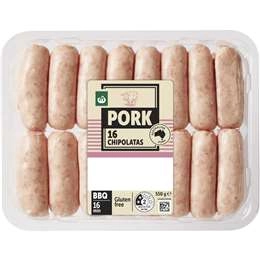 Woolworths 16 Pork Chipolatas  550g