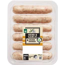 Woolworths 6 Herb & Garlic Chicken Sausages 505g