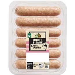 Woolworths 6 Onion & Sage Pork Sausages  505g