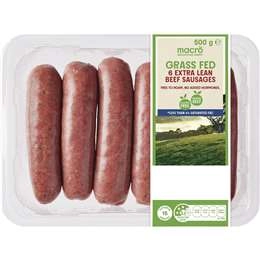 Macro Grass Fed 6 Extra Lean Beef Sausages 500g