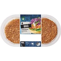 Woolworths 4 Bbq Pork Burgers  500g