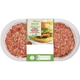 Macro Grass Fed 4 Beef Burgers  500g