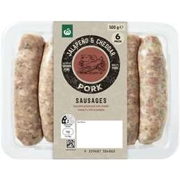 Woolworths Gourmet Pork Sausages With Jalapenos & Cheddar 500g