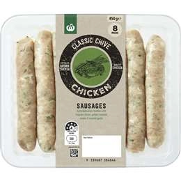 Woolworths Gourmet Chicken Sausages Classic With Chives 450g