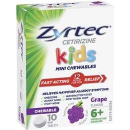 Zyrtec Kids Mini Chewables Grape Flavour 10 Pack